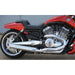 Red motorcycle with a close-up of the engine and exhaust on a gray background