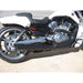 Side view of a motorcycle with a visible engine and exhaust system.