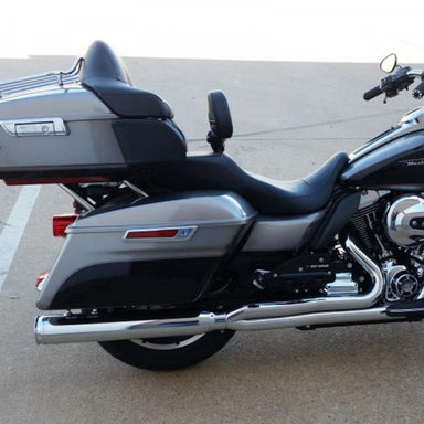 Side view of a motorcycle parked on a concrete surface