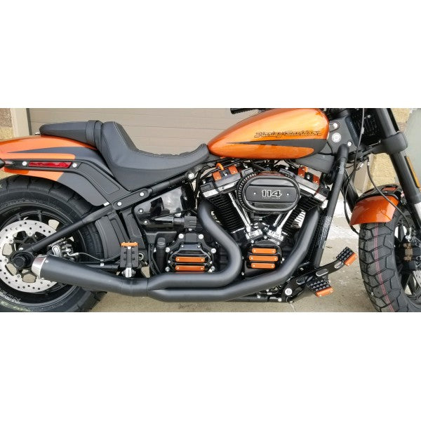 Harley Davidson motorcycle with orange and black color scheme on a white background