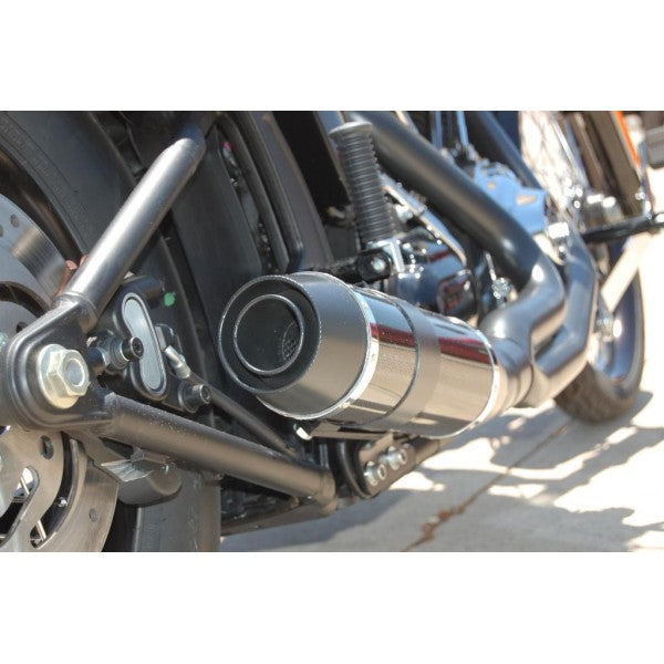 Close-up of a motorcycle exhaust system with a blurred background