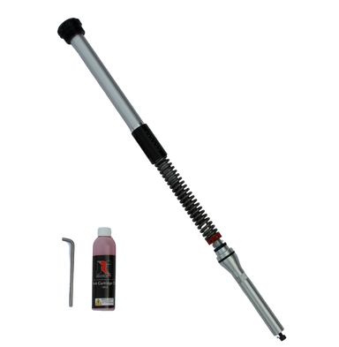 Telescopic baton with a bottle of liquid and a tool on a white background