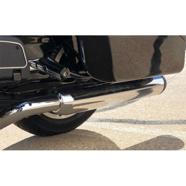 Close-up of a motorcycle exhaust on a road