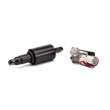 Black cylindrical component and small electronic device on a white background