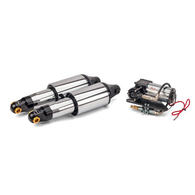 Two cylindrical metal components with black ends on a white background