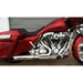 Close-up of a red motorcycle with chrome details on a white background